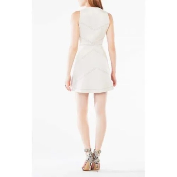BCBGMAXAZRIA Alaina Cream Mod Style Faux Suede Ring Zip Front Dress - Picture 2 of 16